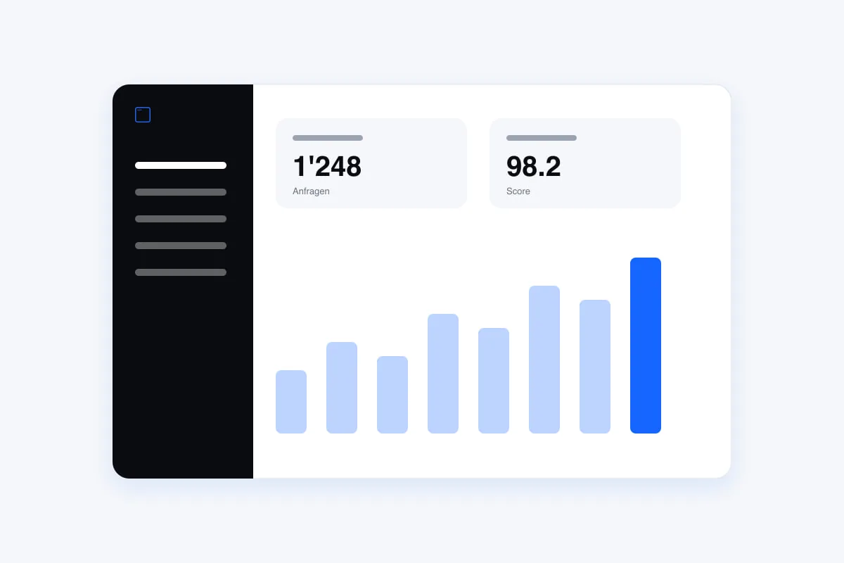 Stylized dashboard with key figures and bar chart