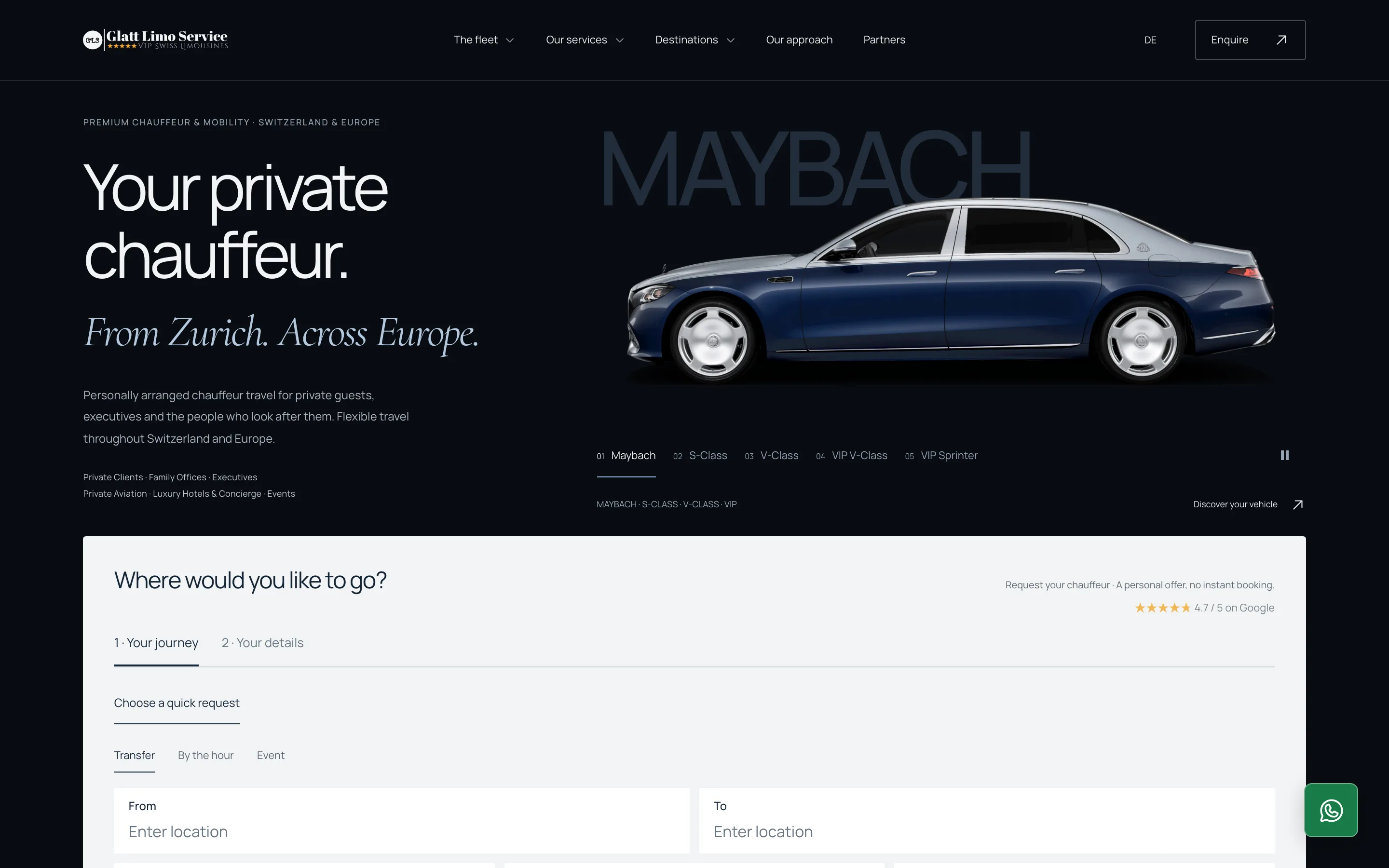 GLATT LIMO Website, Startseite