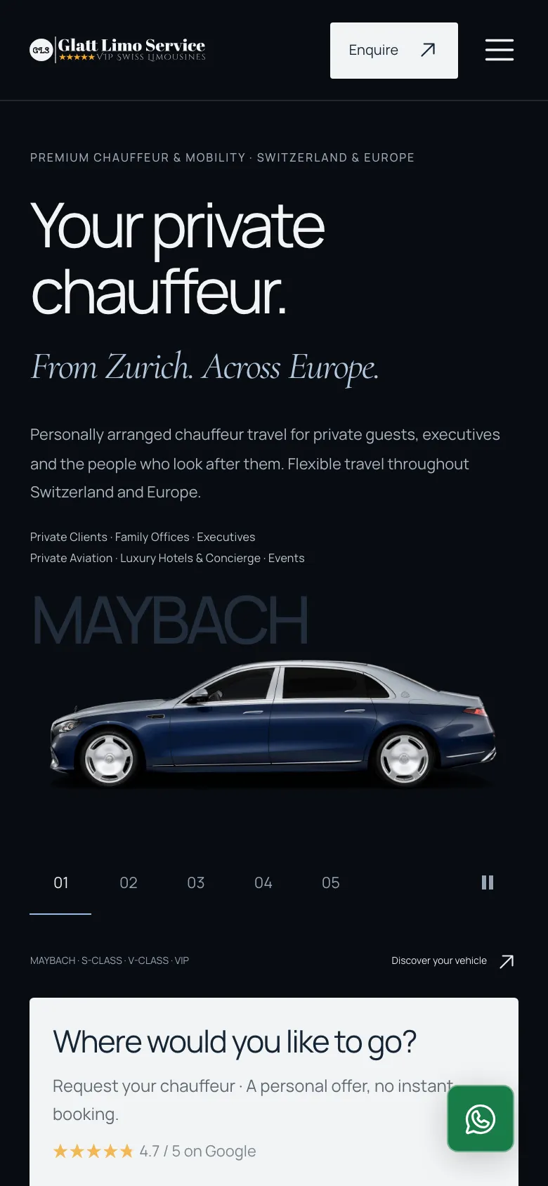GLATT LIMO Website auf dem Handy