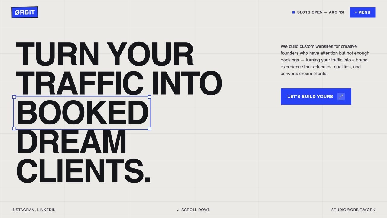 ØRBIT Studio Website als vollständige Desktopansicht