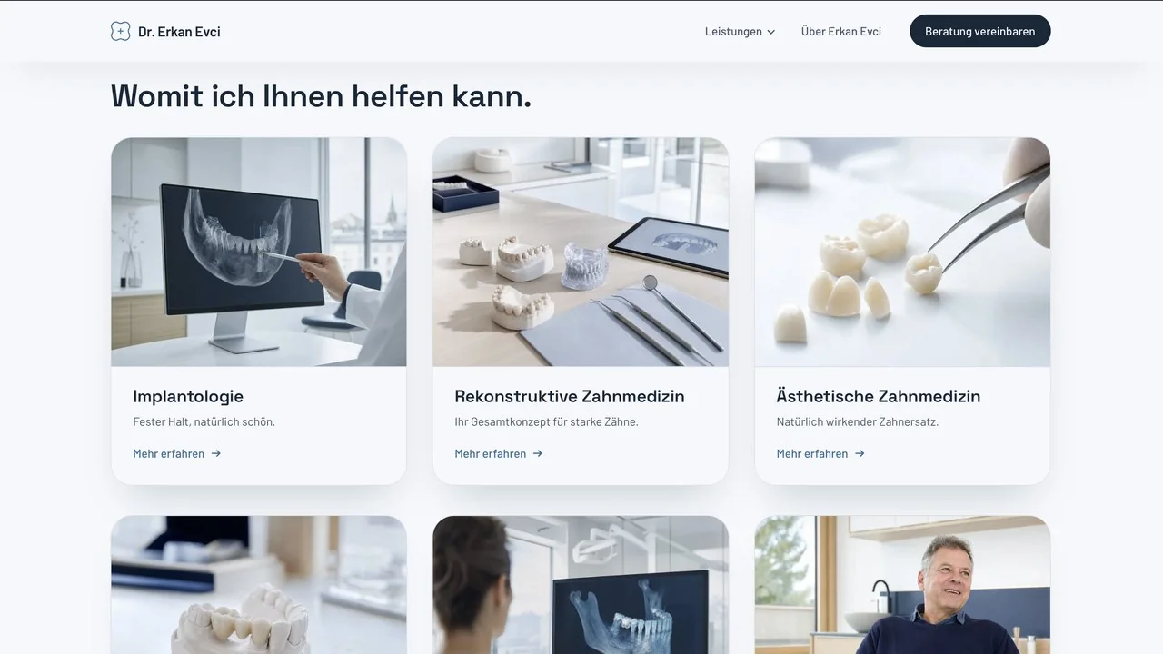 Website von Dr. Erkan Evci, Zahnmedizin in Zürich